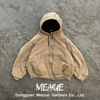 Customizable Blank Zip Up Plain Hoodies Hooded Distressed Denim Jacket 500gsm
