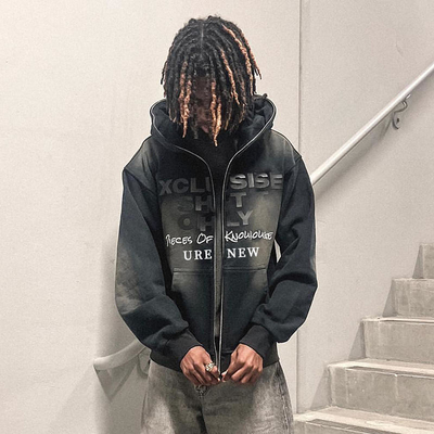 3D Print Vintage Acid Wash Hoodie Mens Zip Up Pullover Street Style Unisex Oversized