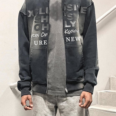 3D Print Vintage Acid Wash Hoodie Mens Zip Up Pullover Street Style Unisex Oversized