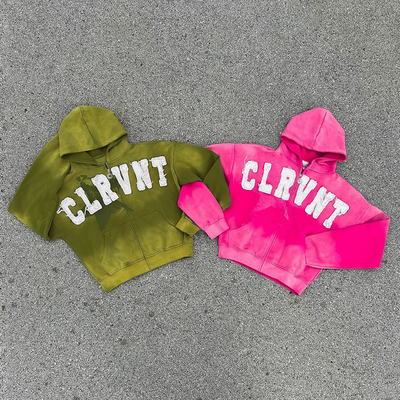 Breathable Distressed Applique Embroidery Hoodie Streetwear Hooded Sweatshirt