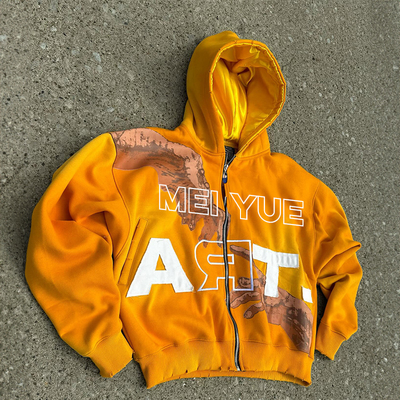 Custom Cropped Embroidery Distressed Hoodie Zip up Jacket Acid Wash Vintage Men Stain Lined Double Layer Streetwear Hoodie