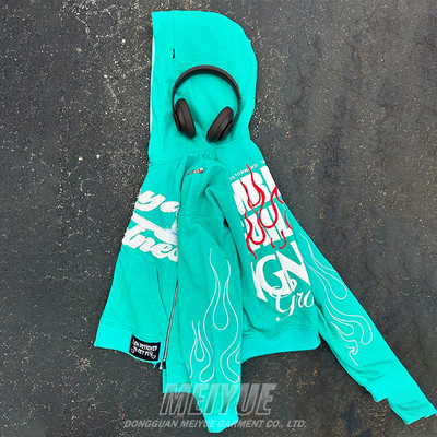Custom Made Satin Lined Distressed Zip Hoodie Men 3d Puff Print Double Layer Hoodie Jacket