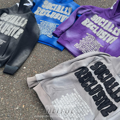 500Gsm Applique Embroidery Hoodie Streetwear Oversized Hoodie Windproof