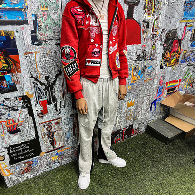 Zipper Distressed Applique Embroidery Hoodie For Men 200 Grams To 500 Grams