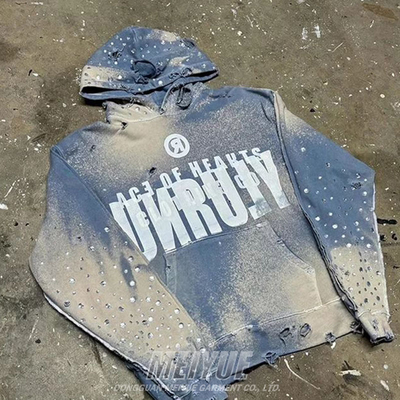 Premium Distressed Grey Hoodie Cropped Pullover Hoodie Unisex Comfortable