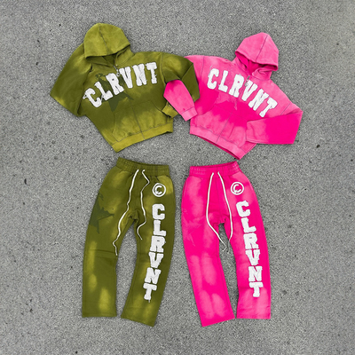 Distress Sweatsuit Clothing Manufacturers Custom Embroidery Patch Logo Zip up Acid Vintage Hoodies Heavyweight Washed Tracksuits