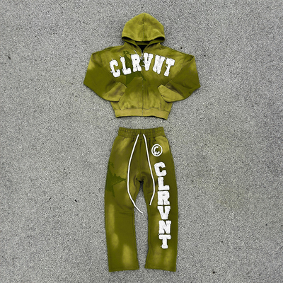 Distress Sweatsuit Clothing Manufacturers Custom Embroidery Patch Logo Zip up Acid Vintage Hoodies Heavyweight Washed Tracksuits