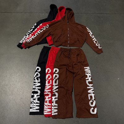 Clothing Manufacturers Custom Screen Print Zip up Cropped Hoodies Sun Faded Vintage Hoodies Sweatpants Jogging Tracksuits Unisex