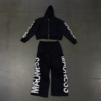 Clothing Manufacturers Custom Screen Print Zip up Cropped Hoodies Sun Faded Vintage Hoodies Sweatpants Jogging Tracksuits Unisex