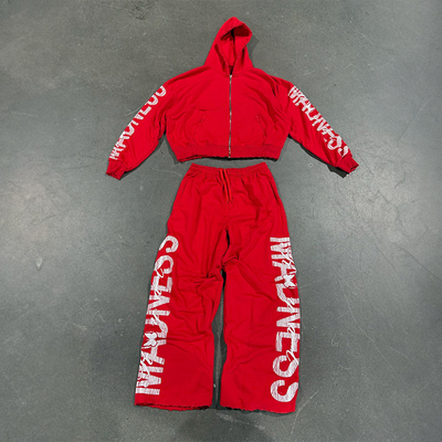 Clothing Manufacturers Custom Screen Print Zip up Cropped Hoodies Sun Faded Vintage Hoodies Sweatpants Jogging Tracksuits Unisex