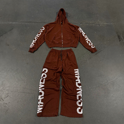 Clothing Manufacturers Custom Screen Print Zip up Cropped Hoodies Sun Faded Vintage Hoodies Sweatpants Jogging Tracksuits Unisex