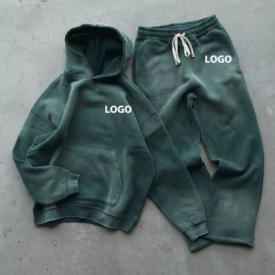 satın al Özel Logo Güneş solmuş Ağır Kıyafet Fleece Puffy Vintage Sweatsuit Setler Büyük Boylu 3D Puff Print İki Parça Jogger Tracksuit Setleri Çevrimiçi üretim