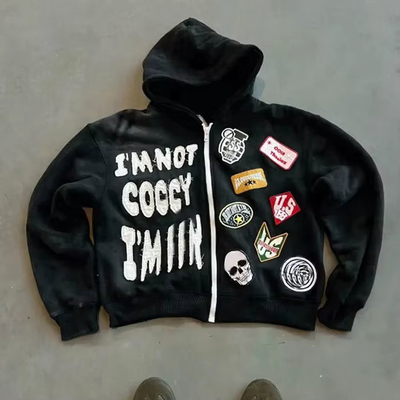 Custom Acid Wash Zip Up Hoodie Heavyweight Boxy Cropped Hoodies  500 Grams