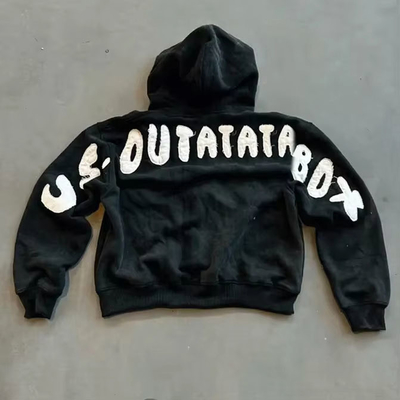 Custom Acid Wash Zip Up Hoodie Heavyweight Boxy Cropped Hoodies  500 Grams