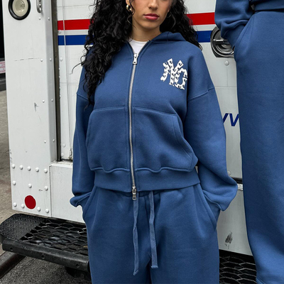 Clothing Manufacturers Custom 100% Cotton Heavyweight Oversized Zip up Hoodies Plain Sweatsuit Baggy Pants Tracksuits for Men