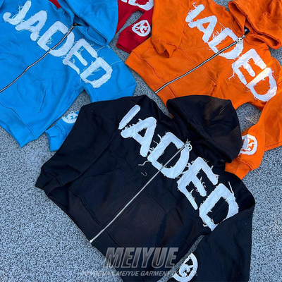 Acid Washed Embroidery Logo Hoodie Streetwear Distressed Black Hoodie Anti Wrinkle