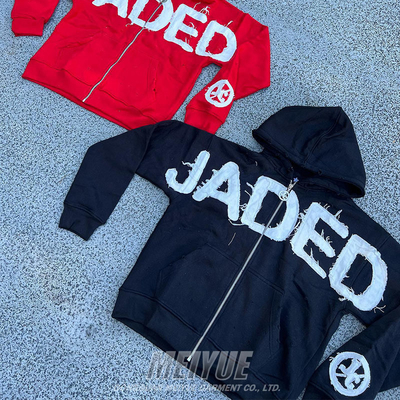 Acid Washed Embroidery Logo Hoodie Streetwear Distressed Black Hoodie Anti Wrinkle