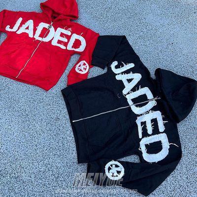 Acid Washed Embroidery Logo Hoodie Streetwear Distressed Black Hoodie Anti Wrinkle