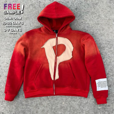 No String Heavy Weight Rips Distressed Applique Embroidery Hoodie Breathable