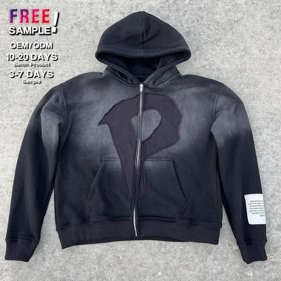 No String Heavy Weight Rips Distressed Applique Embroidery Hoodie Breathable