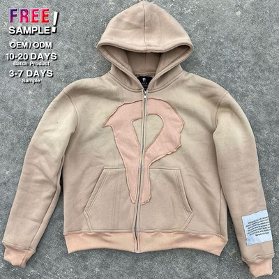 No String Heavy Weight Rips Distressed Applique Embroidery Hoodie Breathable