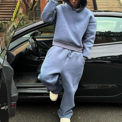 Clothing Manufacturers Custom 100% Cotton Heavyweight Oversized Pullover Hoodies Plain Sweatsuit Baggy Sweatpants Tracksuit Men
