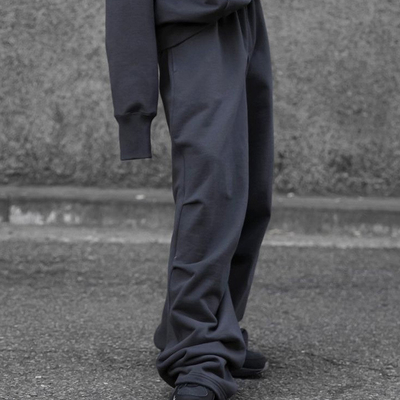Custom 100% Cotton Streetwear Oversized Pullover No String French Terry Hoodie Sweatsuit Loose Stacked Sweatpants Tracksuit Men