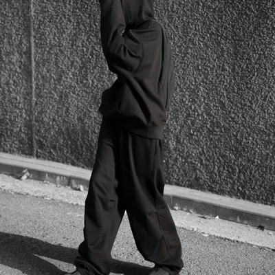Custom 100% Cotton Streetwear Oversized Pullover No String French Terry Hoodie Sweatsuit Loose Stacked Sweatpants Tracksuit Men