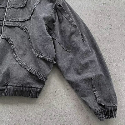 Custom Washed Denim Hoodie Jacket Reverse Stitch Face Masked Ninja Zip Up Hoodie