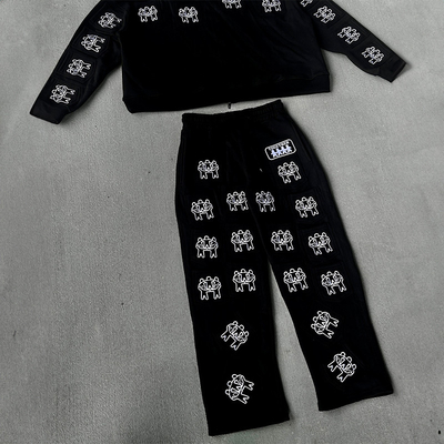Custom Tracksuit Unisex Screen Print Full Multi Pocket Sweat Jogging 100% Cotton Suits Streetwear Hoodie and Sweatpants Set