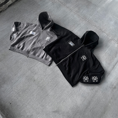 Custom Tracksuit Unisex Screen Print Full Multi Pocket Sweat Jogging 100% Cotton Suits Streetwear Hoodie and Sweatpants Set