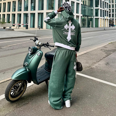Clothing Manufacturers Custom Embroidery Patches Acid Washed Vintage Cropped Hoodies Baggy Sweatpants Tracksuits for Men