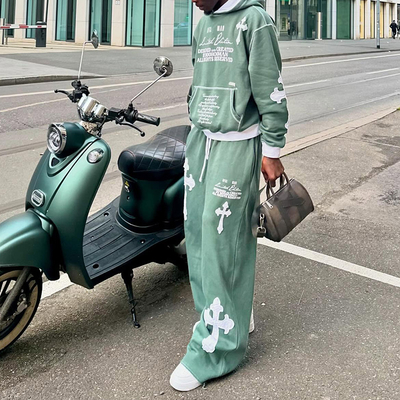 Clothing Manufacturers Custom Embroidery Patches Acid Washed Vintage Cropped Hoodies Baggy Sweatpants Tracksuits for Men