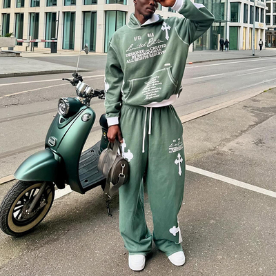Clothing Manufacturers Custom Embroidery Patches Acid Washed Vintage Cropped Hoodies Baggy Sweatpants Tracksuits for Men