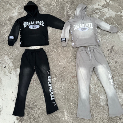 Clothing Manufacturers Custom Sun Faded Embroidery Patches Acid Washed Vintage Cropped Hoodies Streetwear Tracksuits for Men