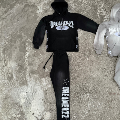 Clothing Manufacturers Custom Sun Faded Embroidery Patches Acid Washed Vintage Cropped Hoodies Streetwear Tracksuits for Men