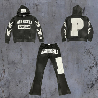 Clothing Manufacturers Custom Sun Faded Vintage Streetwear Heavyweight Hoodie Acid Wash Flare Sweatpants Suit Tracksuits for Men