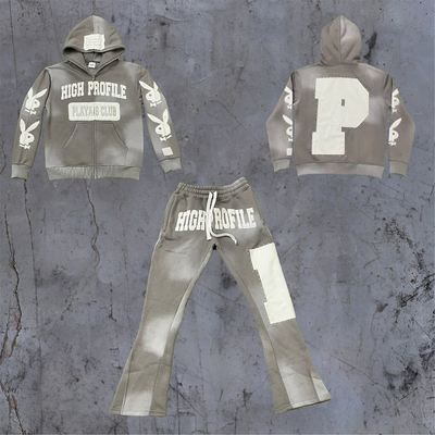 Clothing Manufacturers Custom Sun Faded Vintage Streetwear Heavyweight Hoodie Acid Wash Flare Sweatpants Suit Tracksuits for Men
