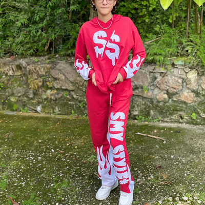 Custom Distressed Embroidery Sweatpants Tracksuit Stacked Sweat Pants Men Sweatsuits Unisex Sets Hoodies Custom Logo Jogger Set