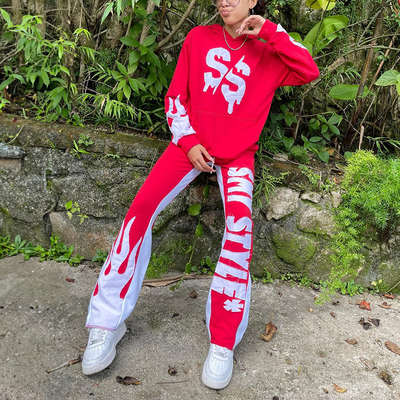 Custom Distressed Embroidery Sweatpants Tracksuit Stacked Sweat Pants Men Sweatsuits Unisex Sets Hoodies Custom Logo Jogger Set