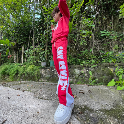 Custom Distressed Embroidery Sweatpants Tracksuit Stacked Sweat Pants Men Sweatsuits Unisex Sets Hoodies Custom Logo Jogger Set