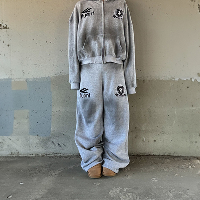 Custom Tracksuit Unisex Dirty Painting Print Sweat Vintage Jogging 100% Cotton Suits French Terry Hoodie and Sweatpants Set