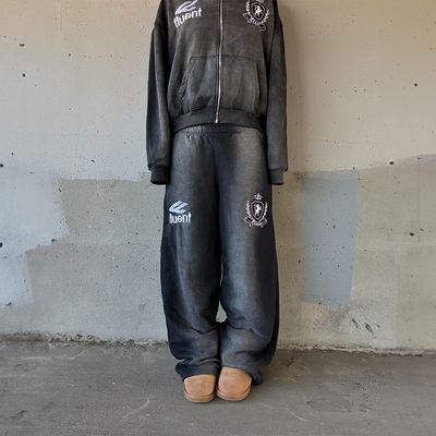 Custom Tracksuit Unisex Dirty Painting Print Sweat Vintage Jogging 100% Cotton Suits French Terry Hoodie and Sweatpants Set