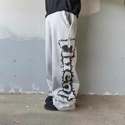 Custom Tracksuit Unisex Dirty Painting Print Sweat Vintage Jogging 100% Cotton Suits French Terry Hoodie and Sweatpants Set