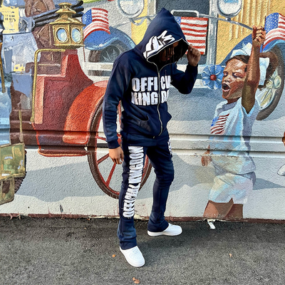 Custom Full Face Zip up 3d Puff Pint Hoodies Distressed Embroidery Rips Patch Slim Fit Streetwear Hoodie and Sweatpants Set