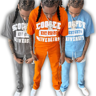 Custom Embroidered Patches Logo Streetwear Cropped T Shirt and Sweatpants Men's Tracksuit Cotton Tracksuit Summer Tracksuit