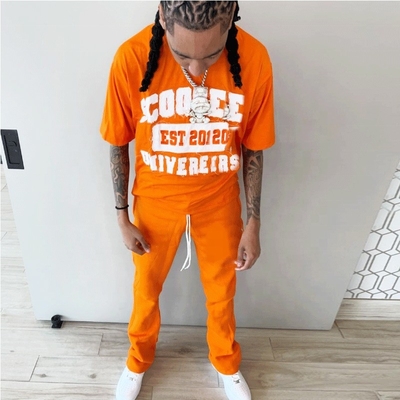 Custom Embroidered Patches Logo Streetwear Cropped T Shirt and Sweatpants Men's Tracksuit Cotton Tracksuit Summer Tracksuit