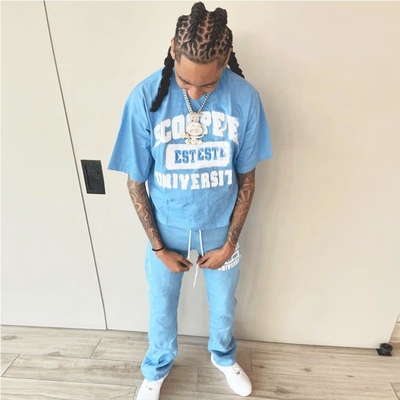 Custom Embroidered Patches Logo Streetwear Cropped T Shirt and Sweatpants Men's Tracksuit Cotton Tracksuit Summer Tracksuit