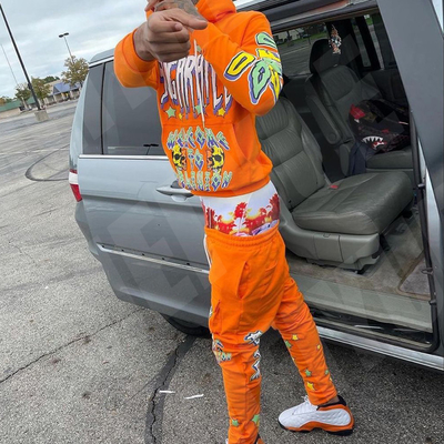 Heavy Cotton Hoodies Custom Screen Print Logo Heavyweight French Terry Hoodies and Stacked Sweat Pants Jogger Set Sweatsuit Men