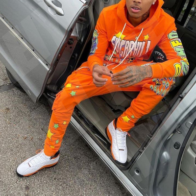 Heavy Cotton Hoodies Custom Screen Print Logo Heavyweight French Terry Hoodies and Stacked Sweat Pants Jogger Set Sweatsuit Men